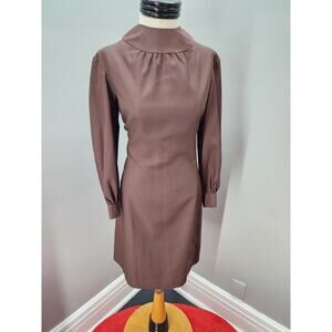 60s Vintage Handmade Brown Long Sleeved Sheath Dress - M